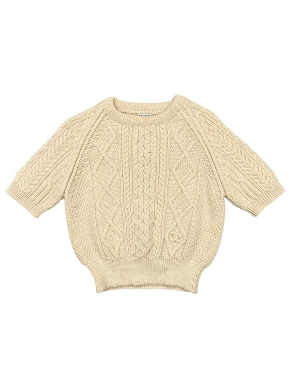 Chanel Short Sleeve Sweater CC Logo Cable Summer Knit Wool Beige 42